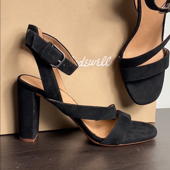 NIB Madewell The Liv Black Suede Sandal Heels - Picture 4 of 13
